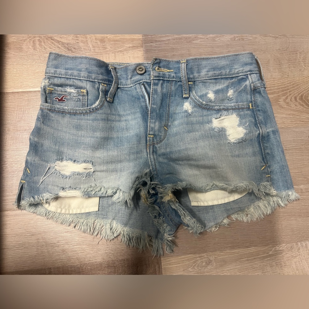 Hollister Women's Frayed Light Blue Jean Shorts